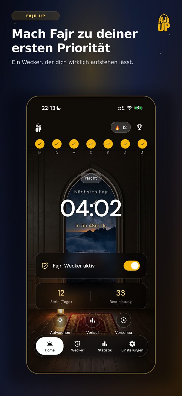 Home: next Fajr with streak